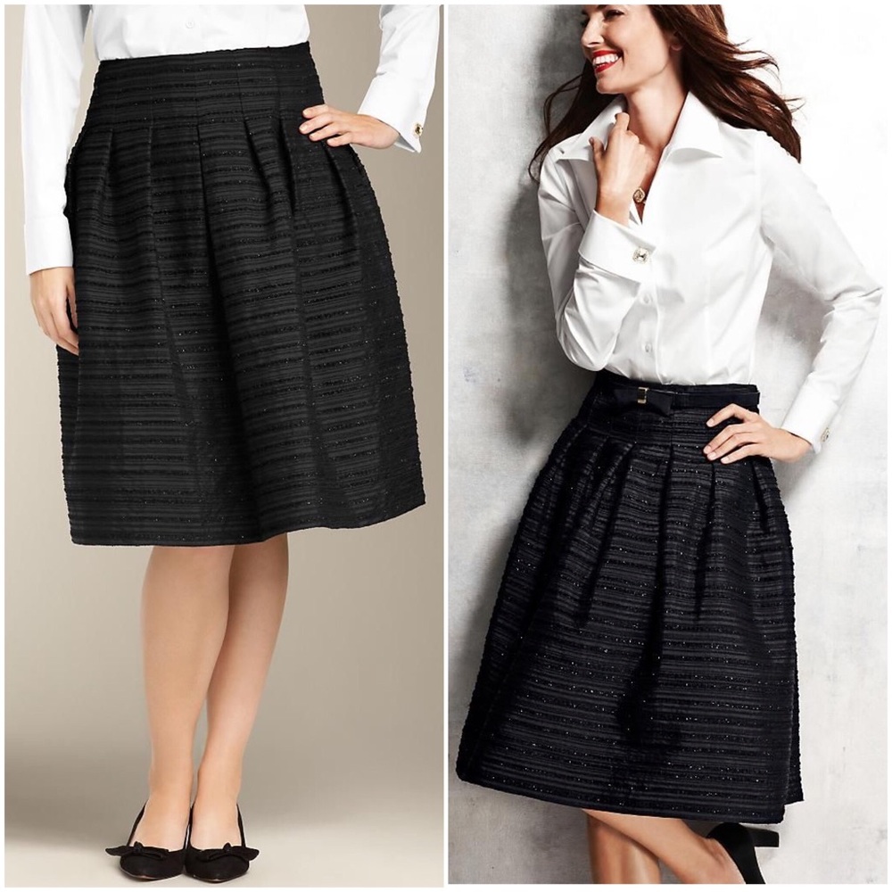 Talbots Black A-Line Pleated Midi Skirt
